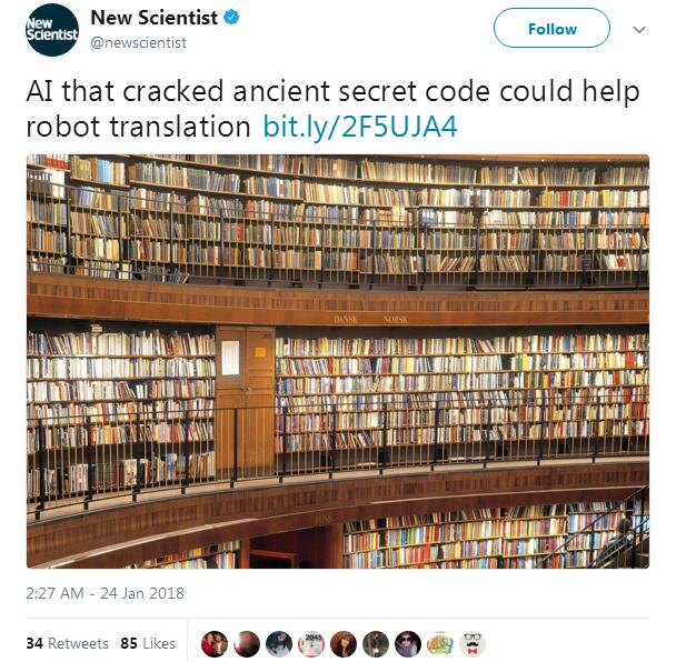 人工智能算法破解加密信息，帮助FACEBOOK和谷歌翻译人类语言
