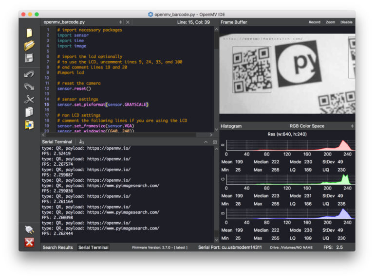 使用Python和OpenMV读取条形码